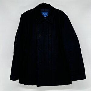 Martin & Osa Pea Coat Men Size XL Black Very Heavy Cotton Zip Button Business